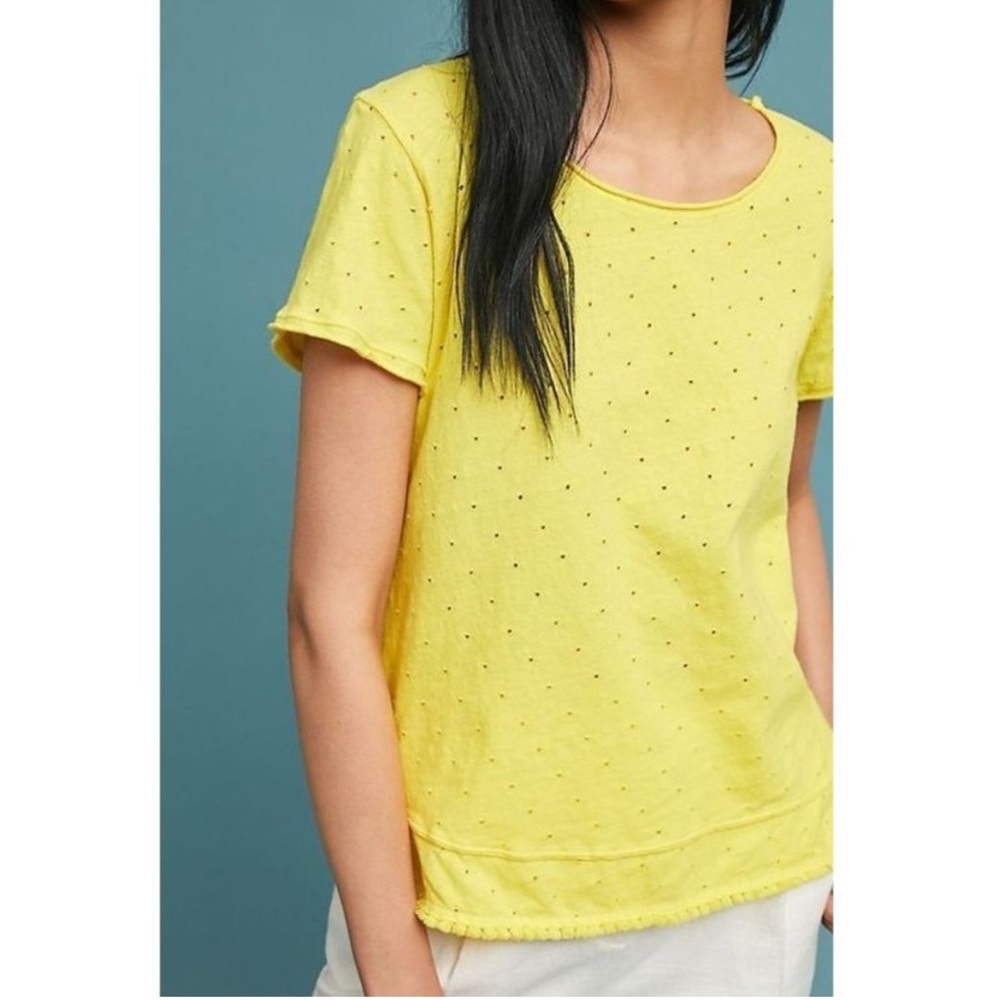 Michael Stars Yellow Short Sleeve Crewneck Fringe Tee Size Medium